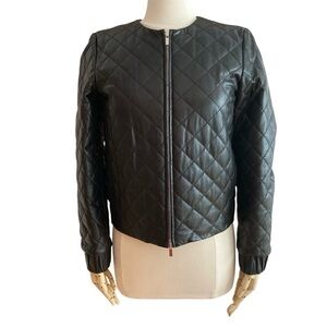 DIANE VON FURSTENBERG | DVF Diamond Quilted Leather Bomber Jacket Black Sz 6 New